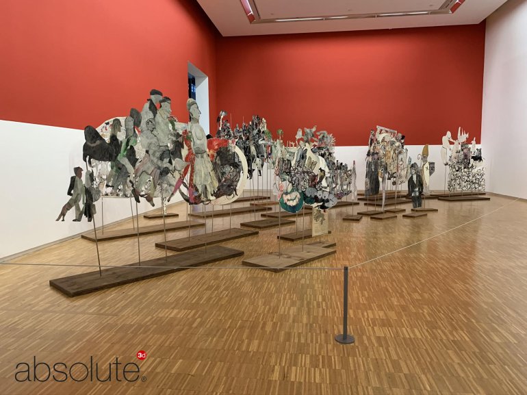 An artwork sculpture display at Centre Pompidou, protected by Surface Mounted Barriers & Barrier Cord.